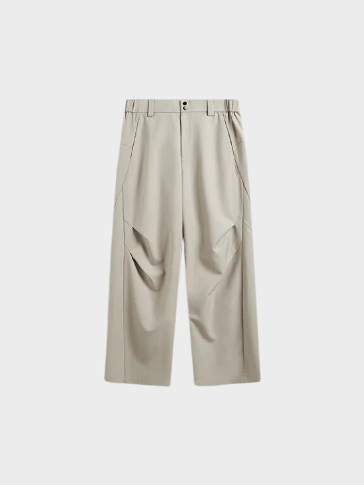 BEIGE WIDE-LEG TROUSERS STRETCH FIT PANTS