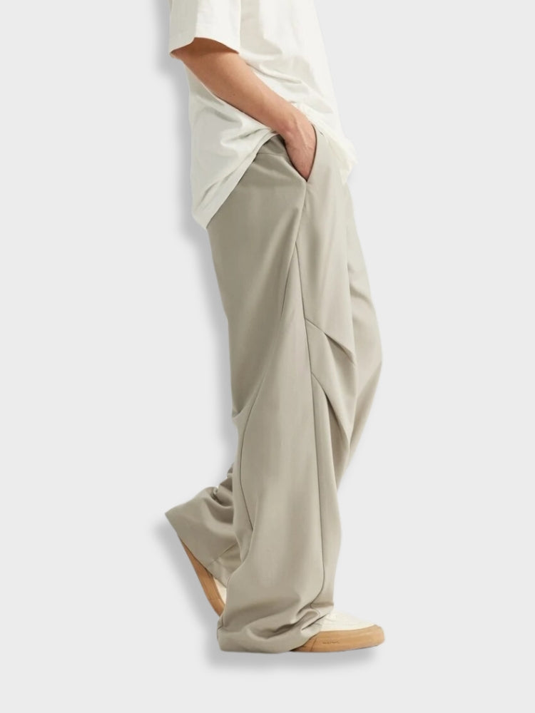 BEIGE WIDE-LEG TROUSERS STRETCH FIT PANTS