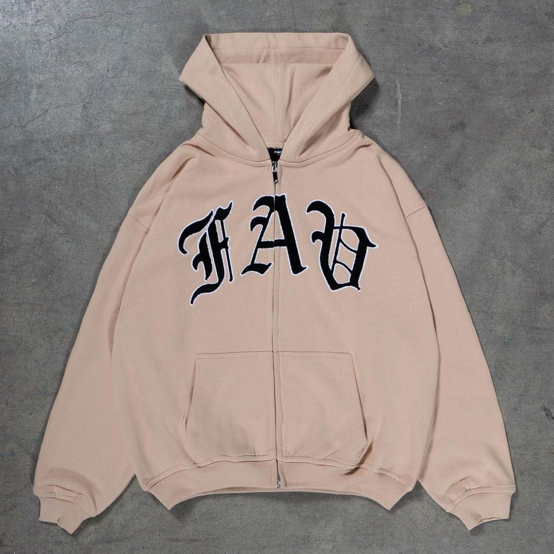BEIGE ZIP-UP HOODIE FAB SWEAT ZIP FOR CASUAL WEAR