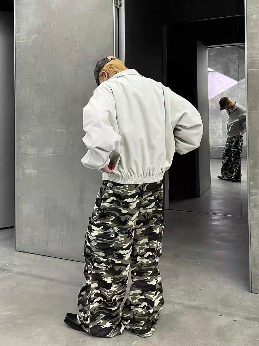 BEIGE ZIP-UP JACKET WITH RETRO STAND COLLAR CASUAL DESIGN