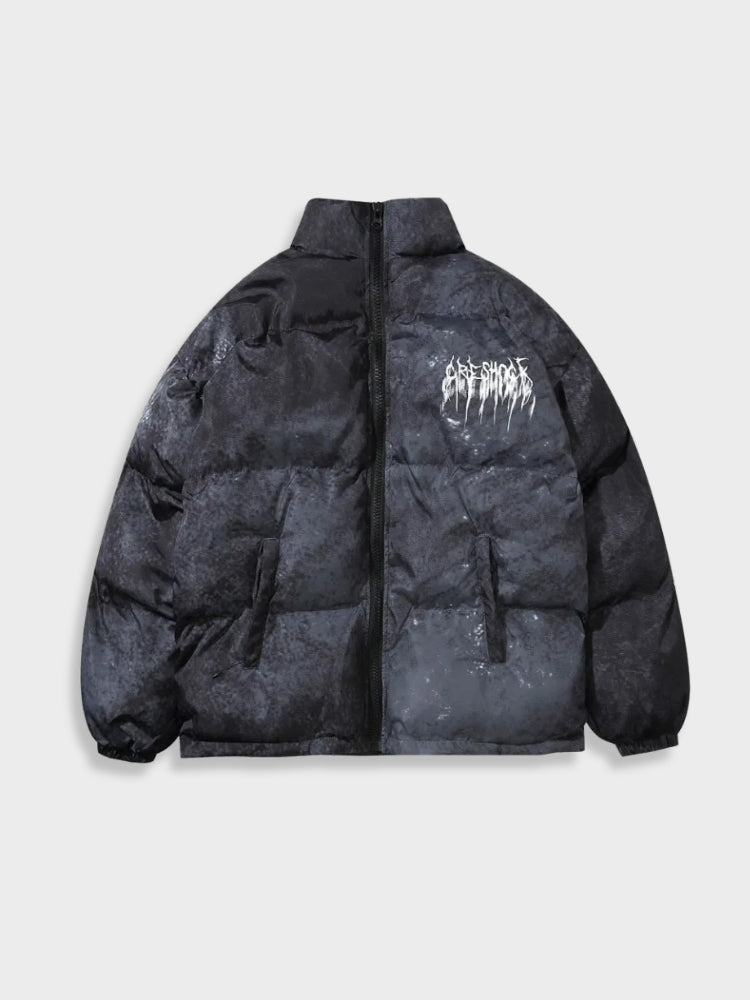 BLACK AND GRAY PUFFER JACKET TIE DYE WINTER