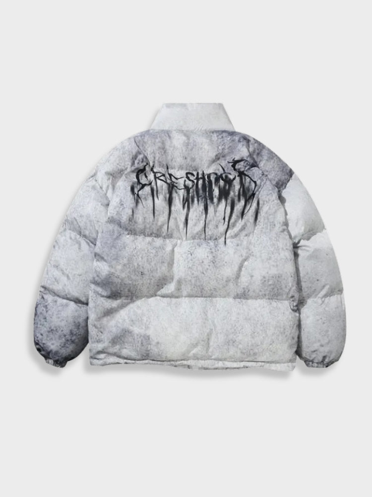 BLACK AND GRAY PUFFER JACKET TIE DYE WINTER