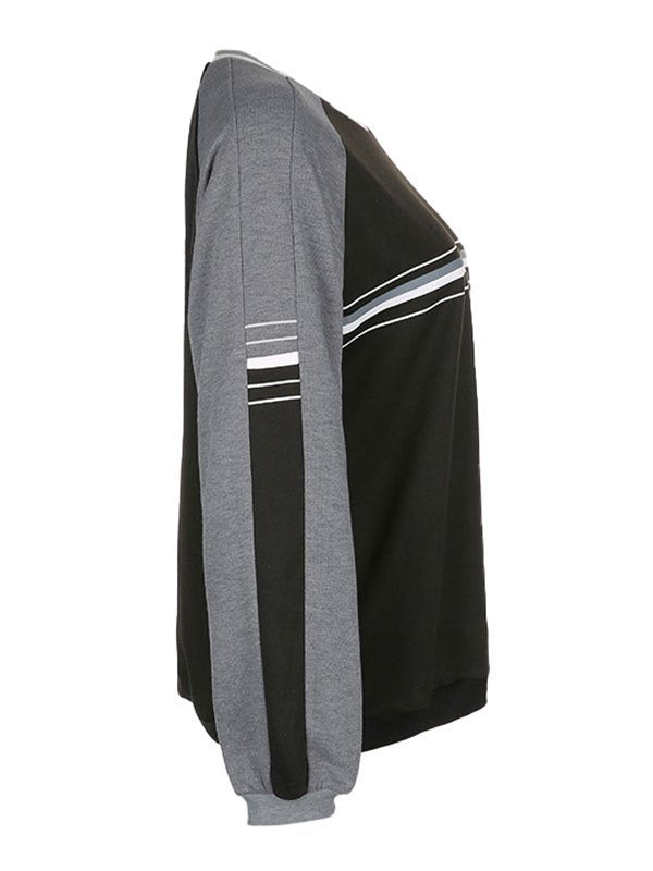 BLACK AND GRAY STRIPED SWEATSHIRT CASUAL LOOSE FIT LONG