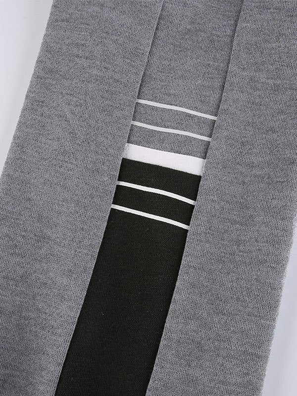 BLACK AND GRAY STRIPED SWEATSHIRT CASUAL LOOSE FIT LONG