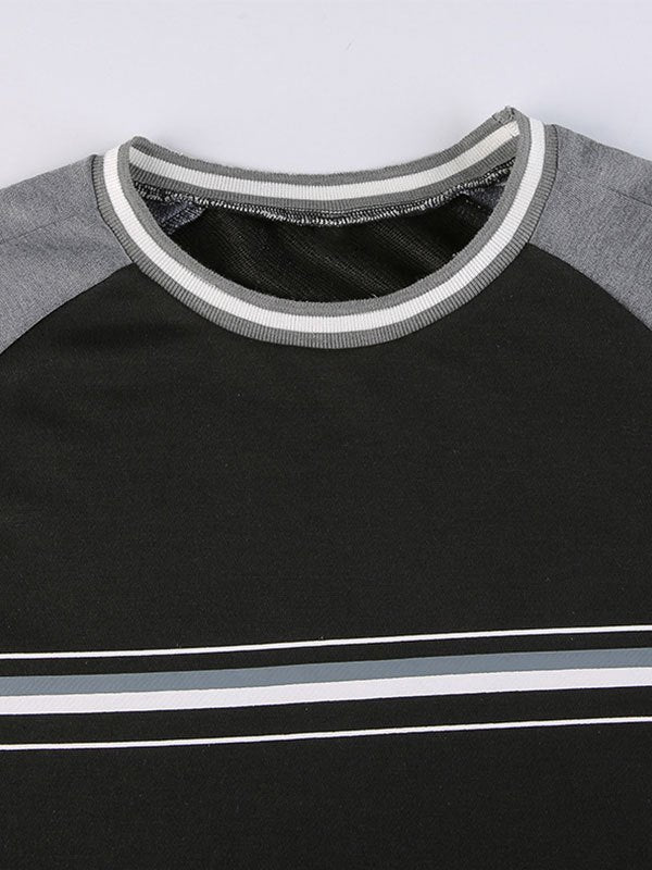 BLACK AND GRAY STRIPED SWEATSHIRT CASUAL LOOSE FIT LONG