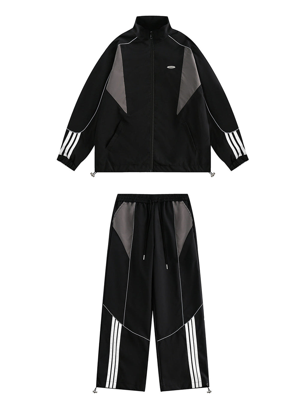 BLACK AND GRAY TRACK JACKET WITH STAND COLLAR FOR AUTUMN WINTER