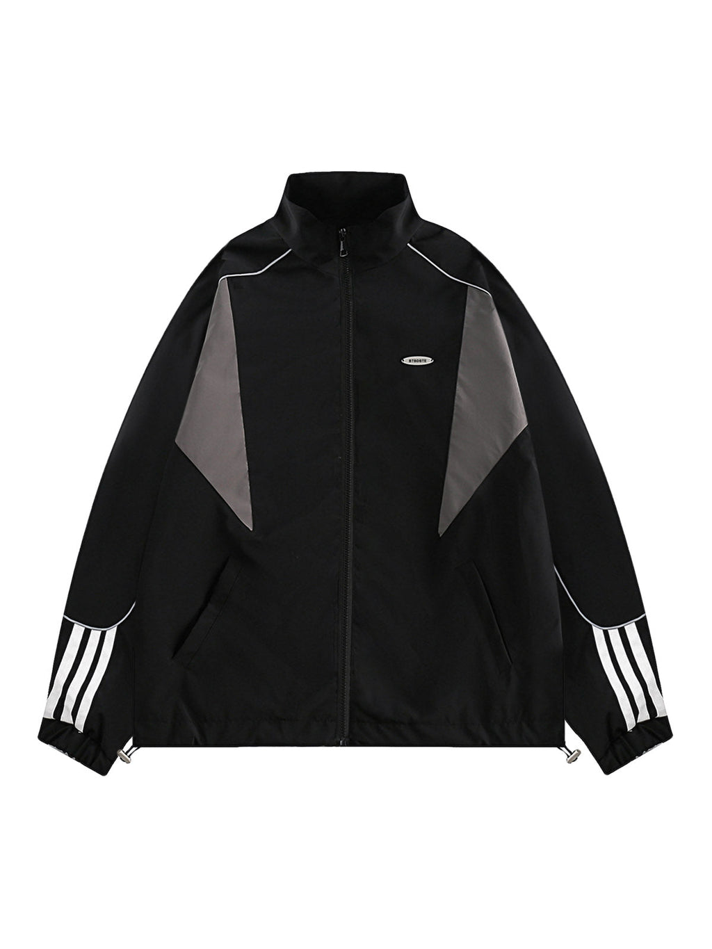 BLACK AND GRAY TRACK JACKET WITH STAND COLLAR FOR AUTUMN WINTER