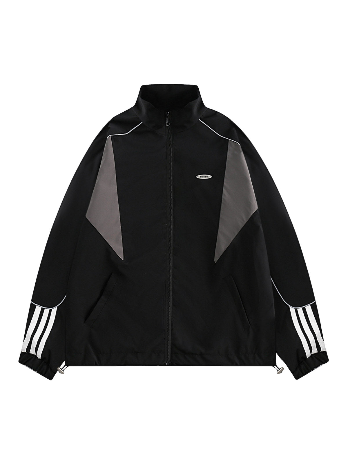 BLACK AND GRAY TRACK JACKET WITH STAND COLLAR FOR AUTUMN WINTER