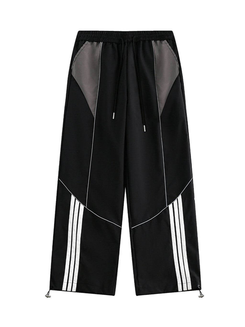 BLACK AND GRAY TRACK PANTS LONG STRAIGHT LEG DESIGN