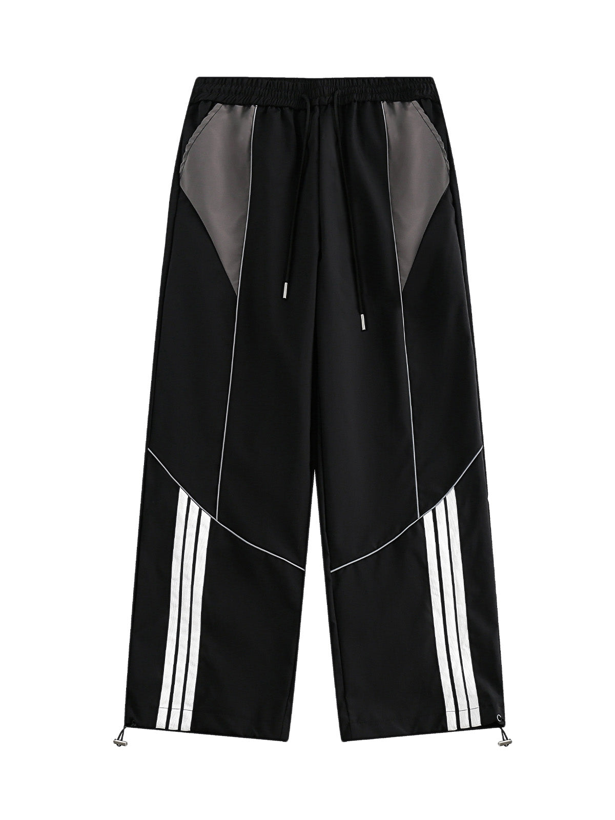 BLACK AND GRAY TRACK PANTS LONG STRAIGHT LEG DESIGN