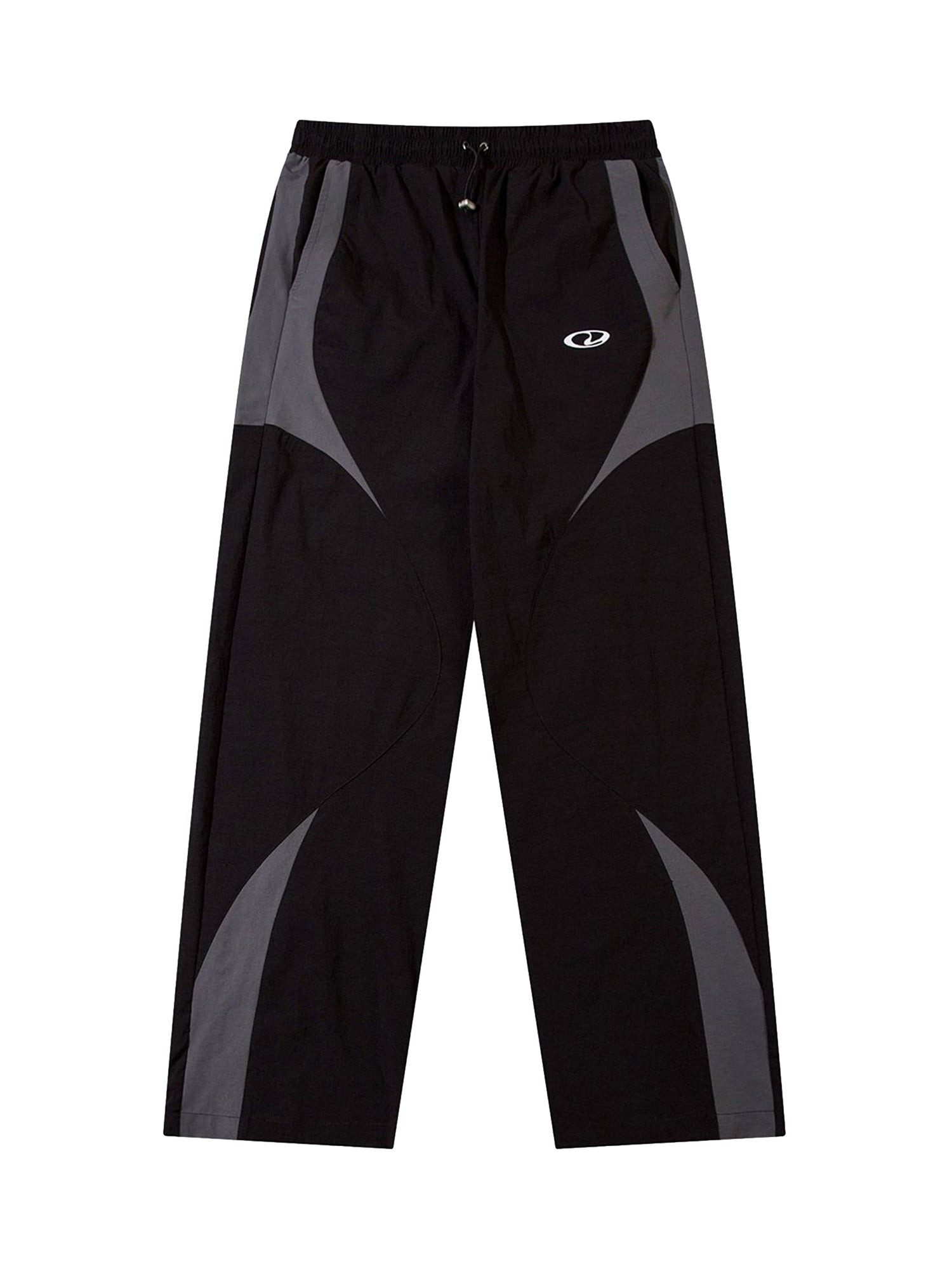 BLACK AND GRAY TRACK PANTS MID WAIST STRAIGHT LEG DESIGN