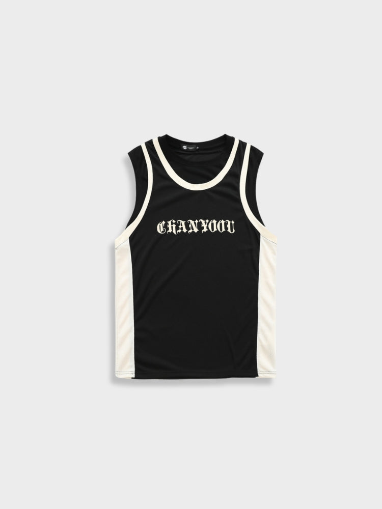 BLACK AND WHITE BASKETBALL JERSEY WITH STRIPED VINTAGE STYLE