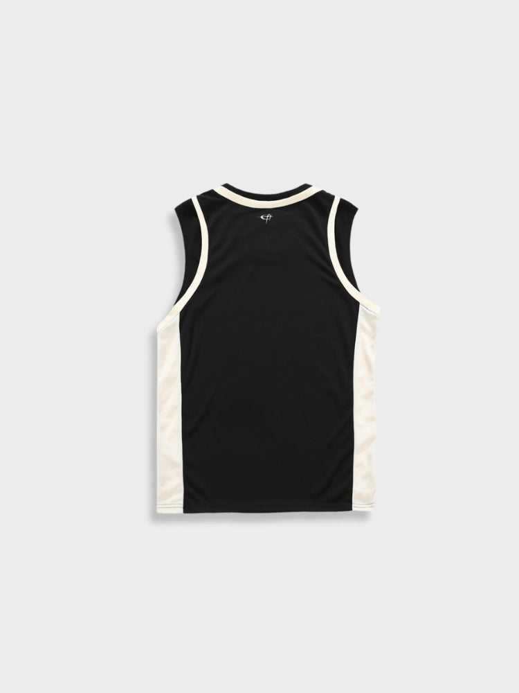 BLACK AND WHITE BASKETBALL JERSEY WITH STRIPED VINTAGE STYLE