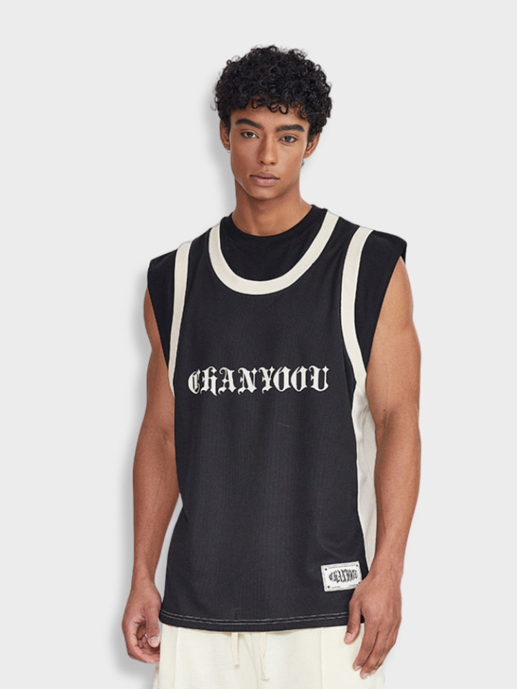 BLACK AND WHITE BASKETBALL JERSEY WITH STRIPED VINTAGE STYLE