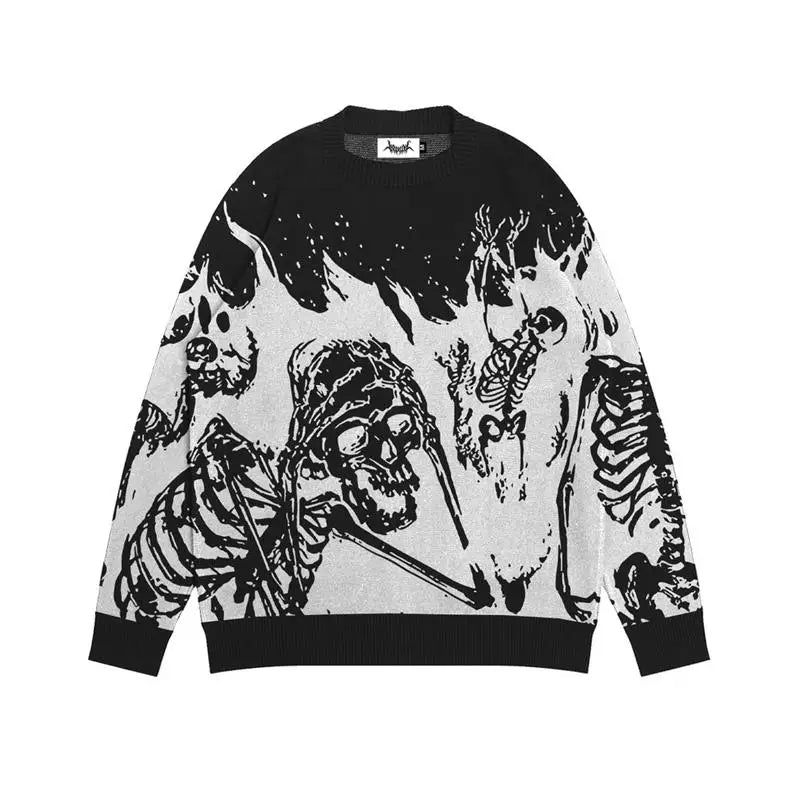 BLACK AND WHITE GRAPHIC SWEATER Y2K OVERSIZED VINTAGE KNITTED STYLE