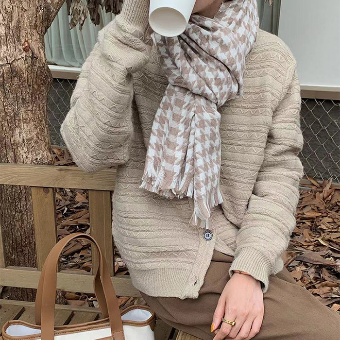 BLACK AND WHITE HOUNDSTOOTH SCARF FOR WOMEN AND MEN