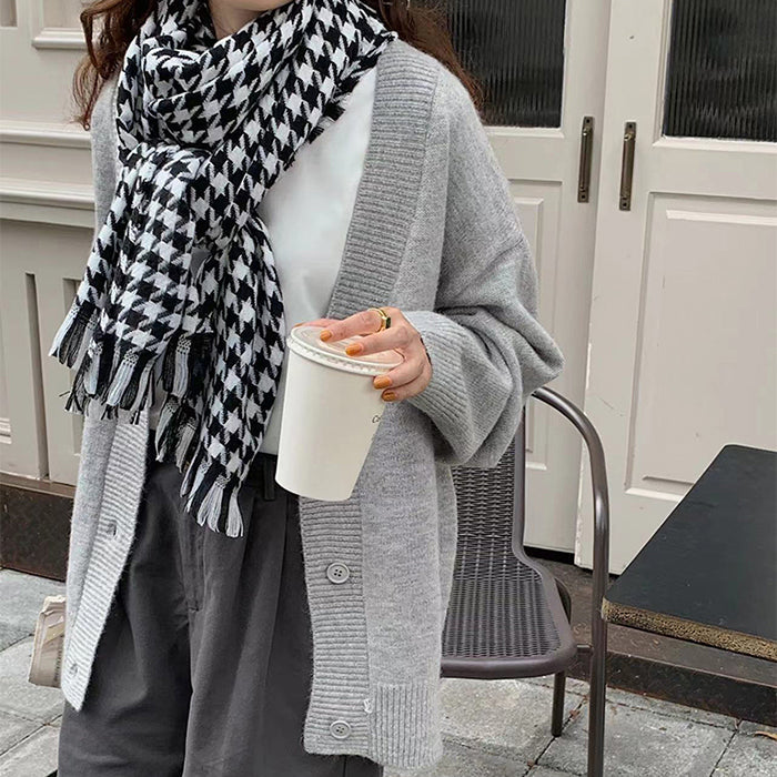 BLACK AND WHITE HOUNDSTOOTH SCARF FOR WOMEN AND MEN