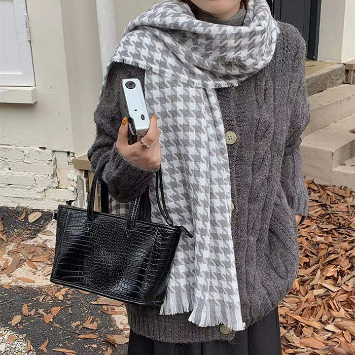 BLACK AND WHITE HOUNDSTOOTH SCARF FOR WOMEN AND MEN