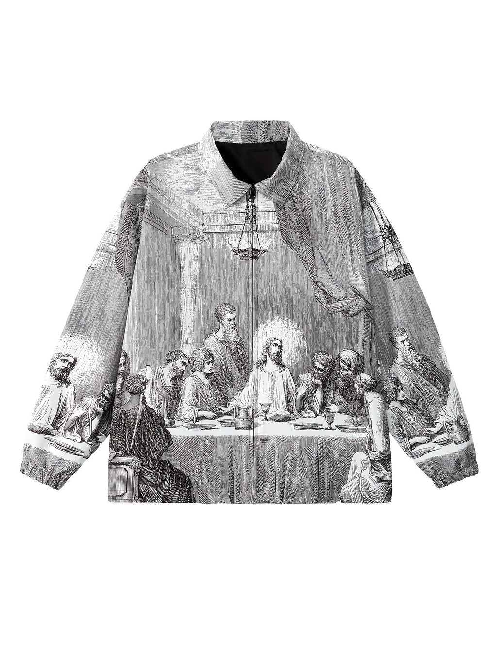 BLACK AND WHITE LAST SUPPER JACKET CASUAL LONG SLEEVE POCKET