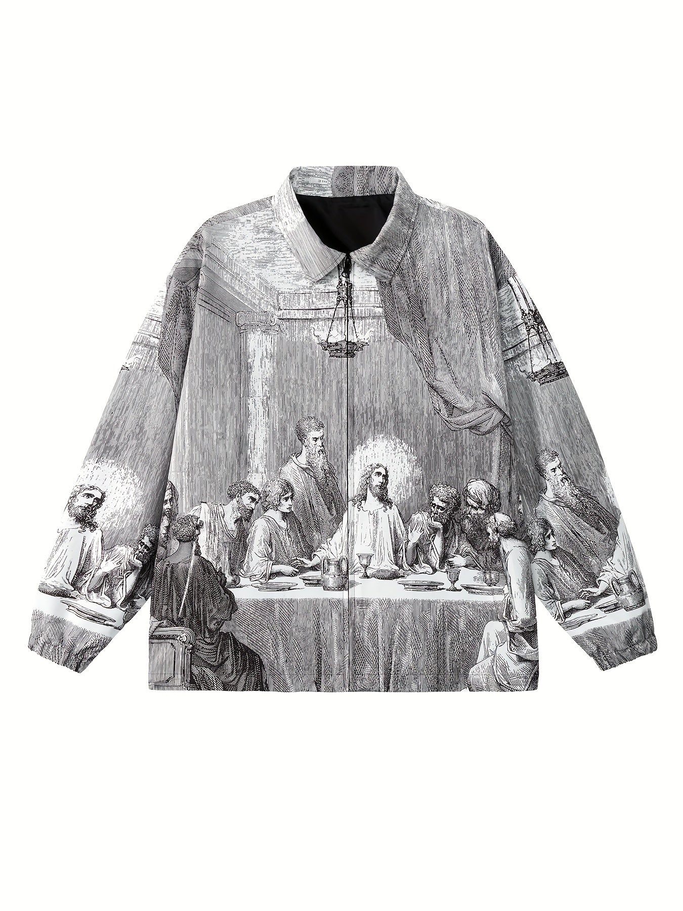 BLACK AND WHITE LAST SUPPER JACKET CASUAL LONG SLEEVE POCKET