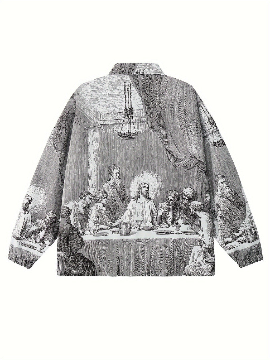 BLACK AND WHITE LAST SUPPER JACKET CASUAL LONG SLEEVE POCKET
