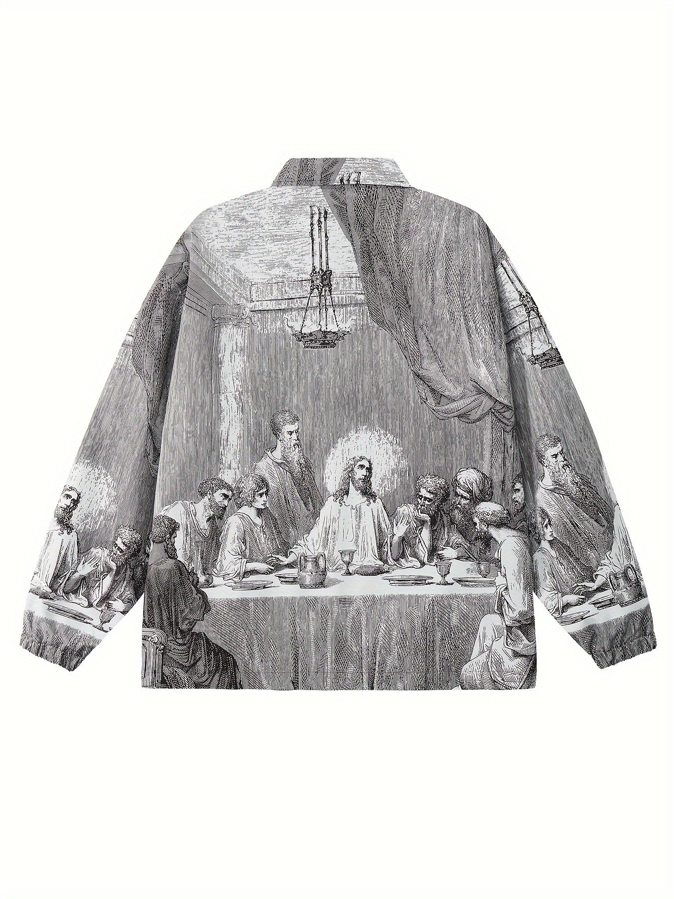 BLACK AND WHITE LAST SUPPER JACKET CASUAL LONG SLEEVE POCKET