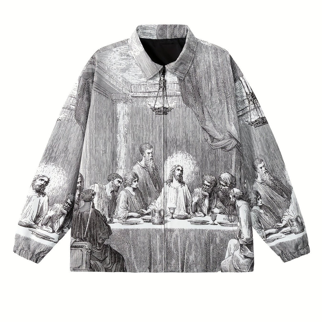 BLACK AND WHITE LAST SUPPER JACKET CASUAL LONG SLEEVE POCKET