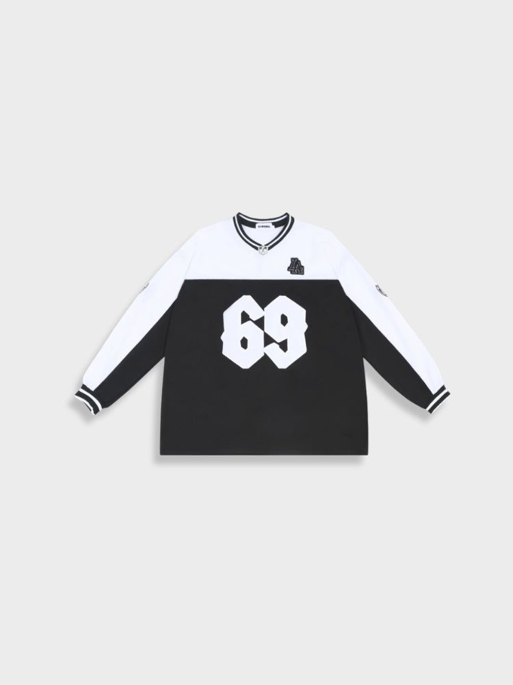 BLACK AND WHITE LONG-SLEEVED SHIRT WITH 69 - PERFECT FIT COTTON SHIRT