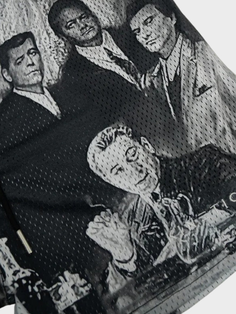 BLACK AND WHITE MOVIE CHARACTER SHORTS FEATURING SHORT CAMORRA FACES