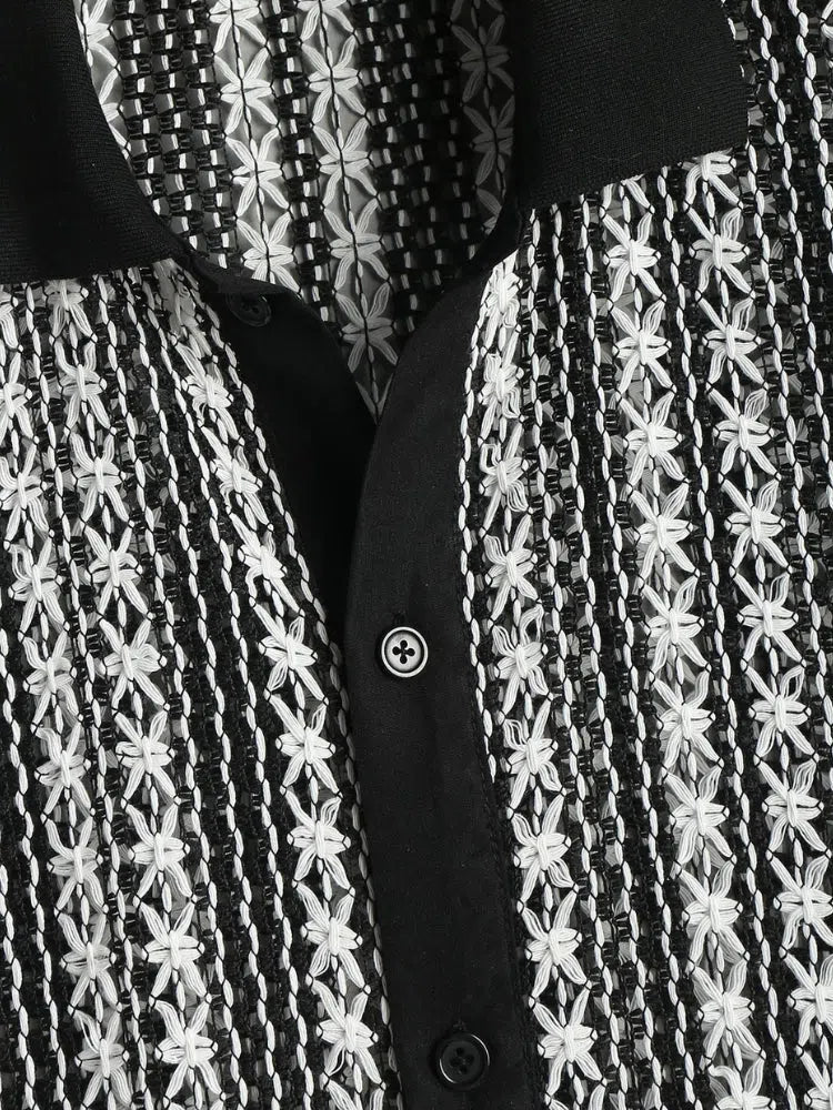 BLACK AND WHITE PATTERNED SHORT-SLEEVED SHIRT FOR MEN’S FASHION