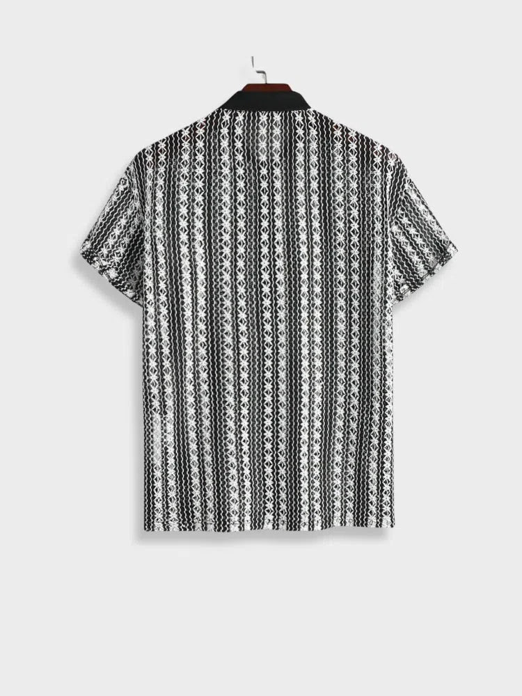 BLACK AND WHITE PATTERNED SHORT-SLEEVED SHIRT FOR MEN’S FASHION