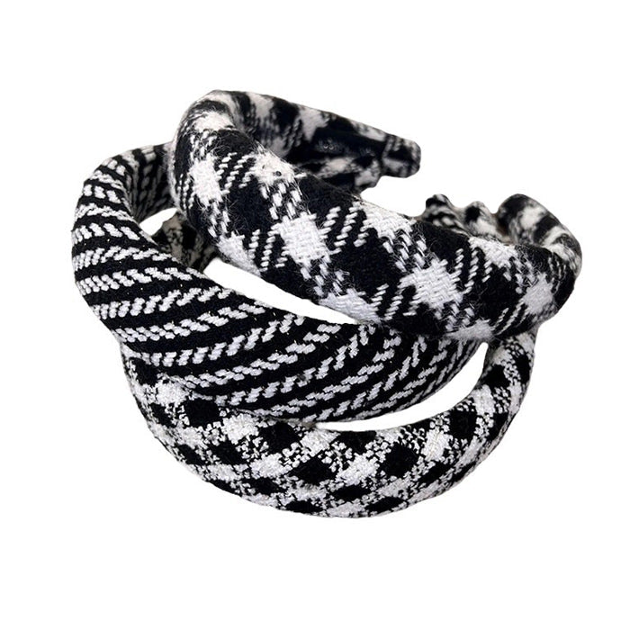 BLACK AND WHITE PLAID PADDED HEADBAND FOR WOMEN