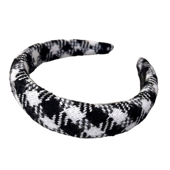 BLACK AND WHITE PLAID PADDED HEADBAND FOR WOMEN