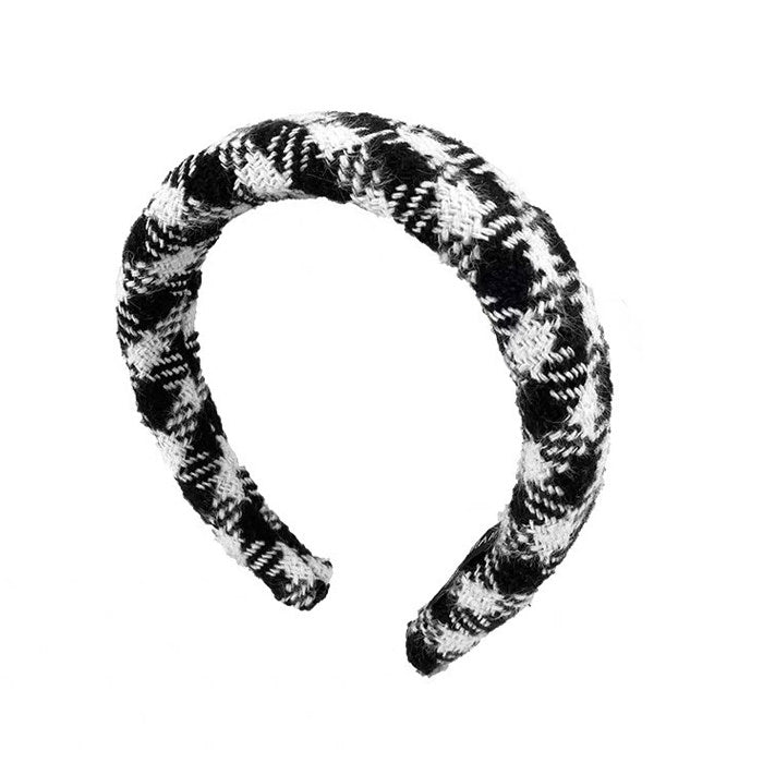 BLACK AND WHITE PLAID PADDED HEADBAND FOR WOMEN