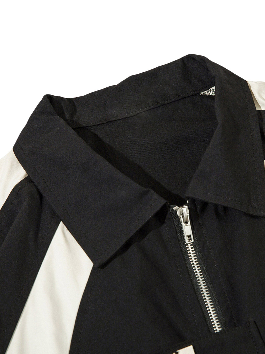 BLACK AND WHITE SHORT-SLEEVED ZIP-UP SHIRT RETRO RACING COMFORT