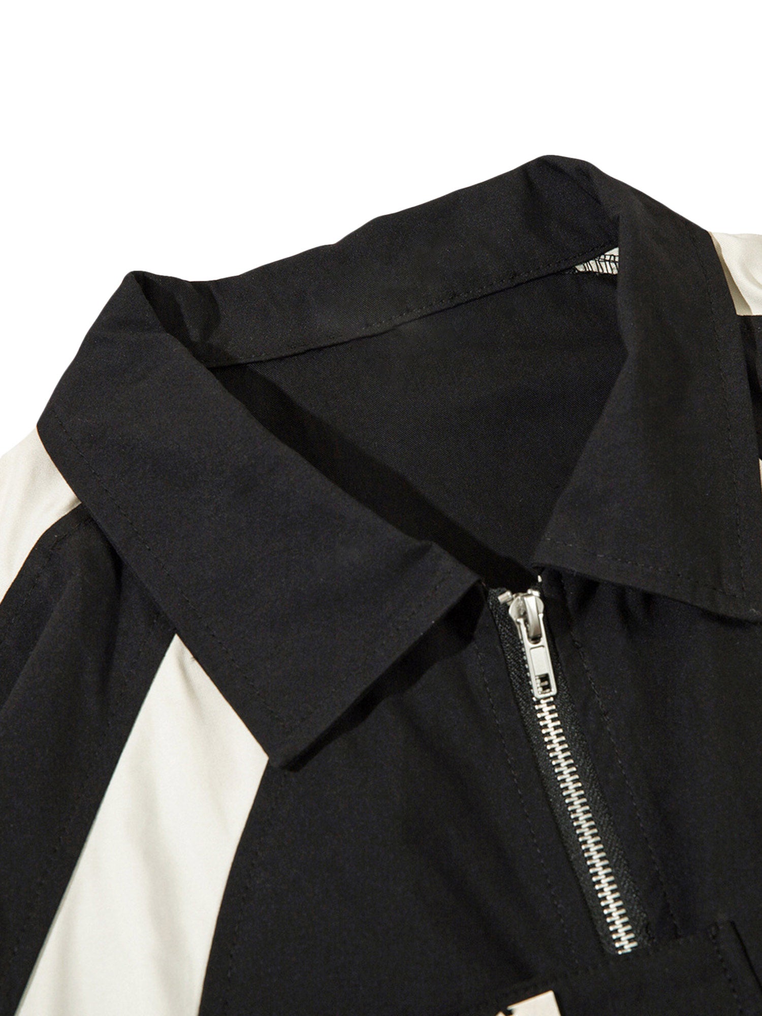 BLACK AND WHITE SHORT-SLEEVED ZIP-UP SHIRT RETRO RACING COMFORT