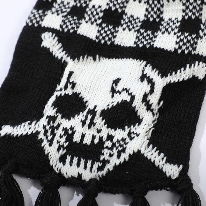 BLACK AND WHITE SKULL FRINGE SCARF FASHION ACCESSORY