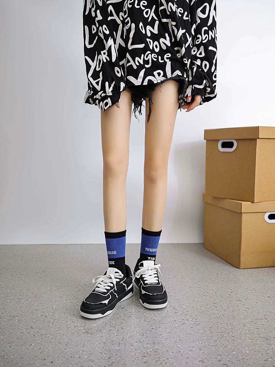 BLACK AND WHITE SNEAKERS ROUND TOE BOOTS