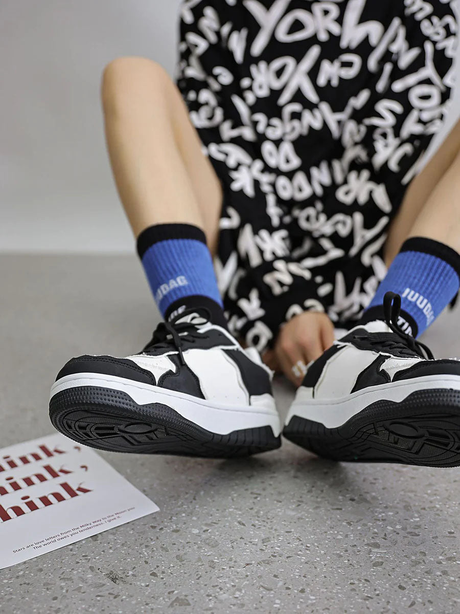 BLACK AND WHITE SNEAKERS ROUND TOE BOOTS