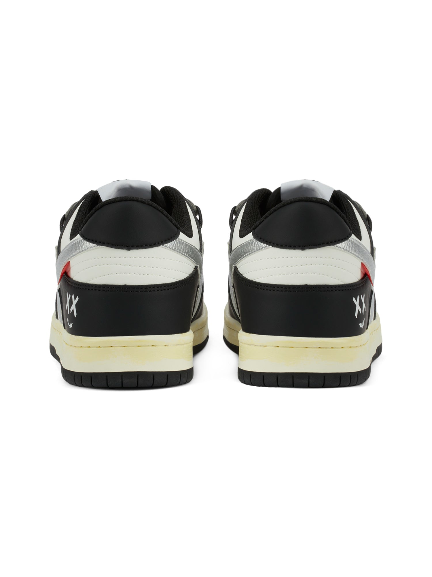BLACK AND WHITE SNEAKERS WITH HEART DETAIL STREET LOVE PATCHWORK