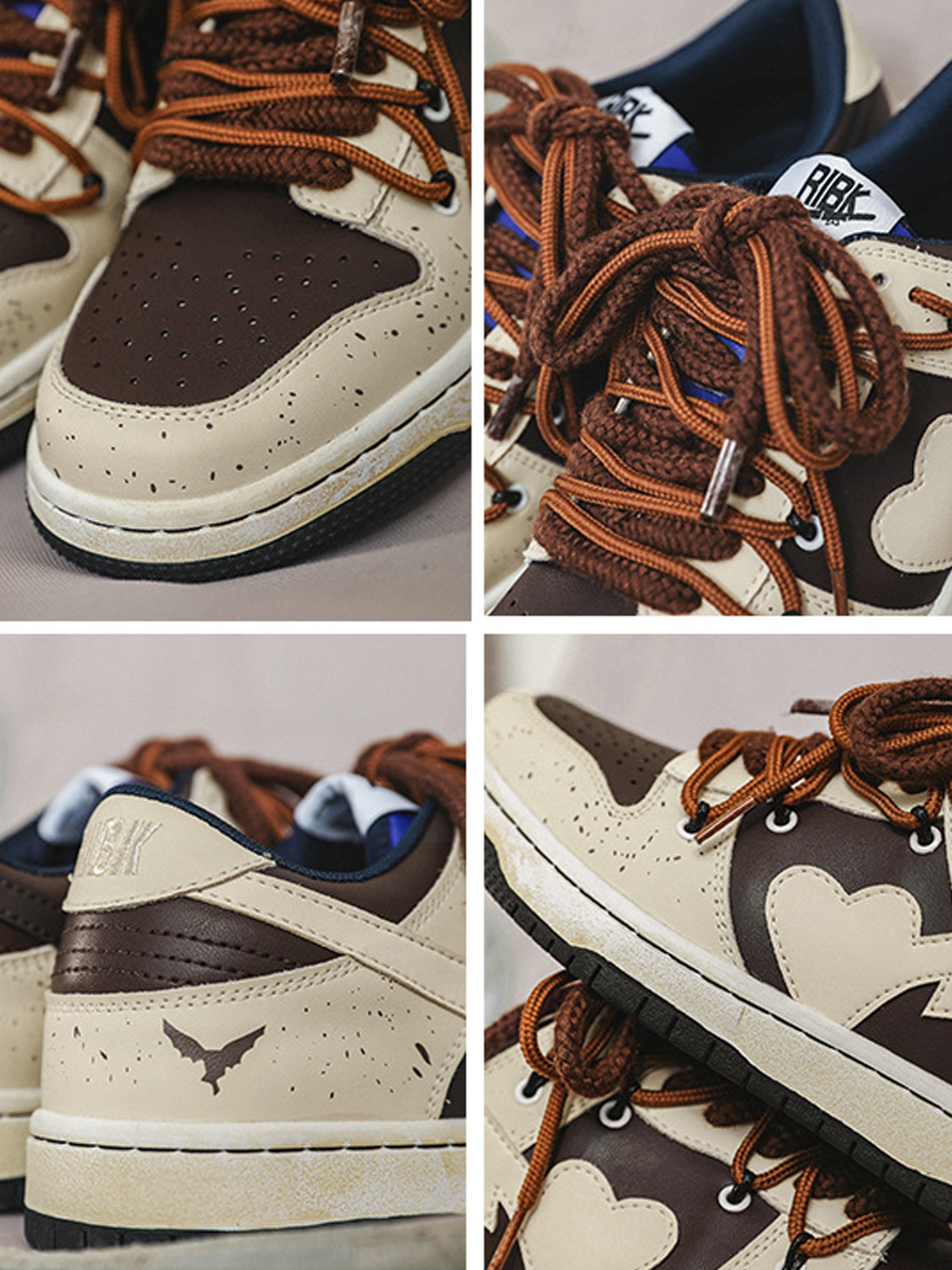 BLACK AND WHITE SNEAKERS WITH HEART DETAIL STREET LOVE PATCHWORK