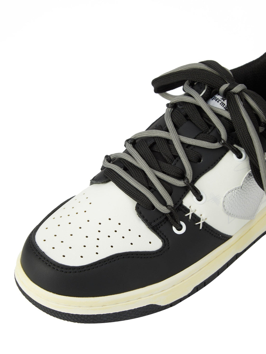 BLACK AND WHITE SNEAKERS WITH HEART DETAIL STREET LOVE PATCHWORK
