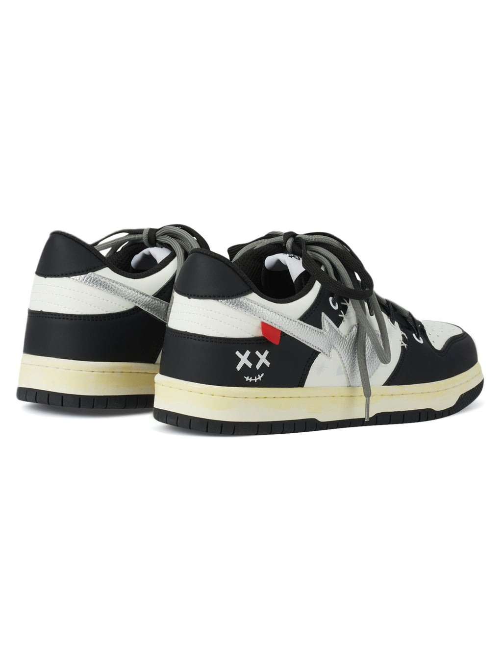 BLACK AND WHITE SNEAKERS WITH HEART DETAIL STREET LOVE PATCHWORK
