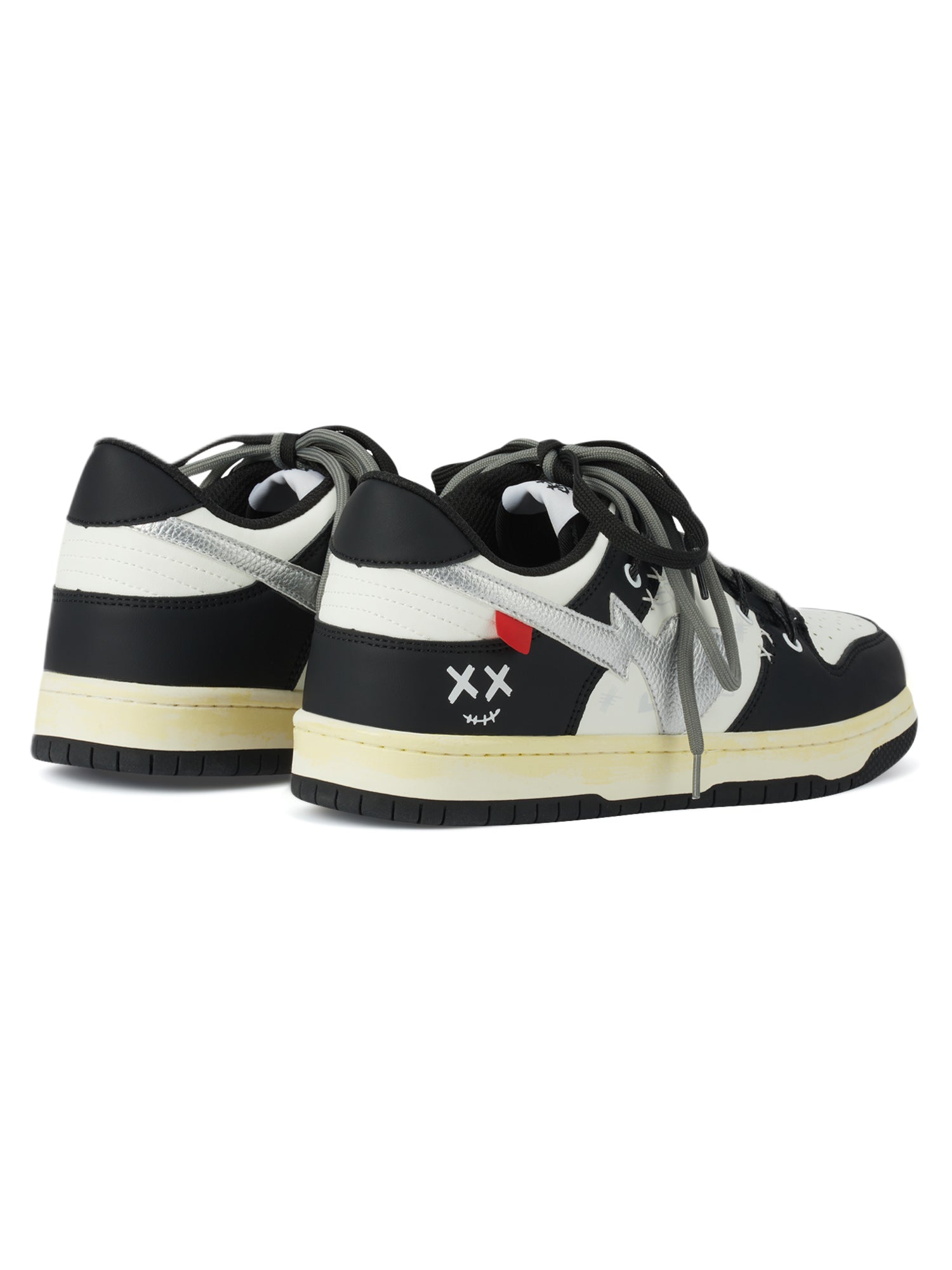 BLACK AND WHITE SNEAKERS WITH HEART DETAIL STREET LOVE PATCHWORK