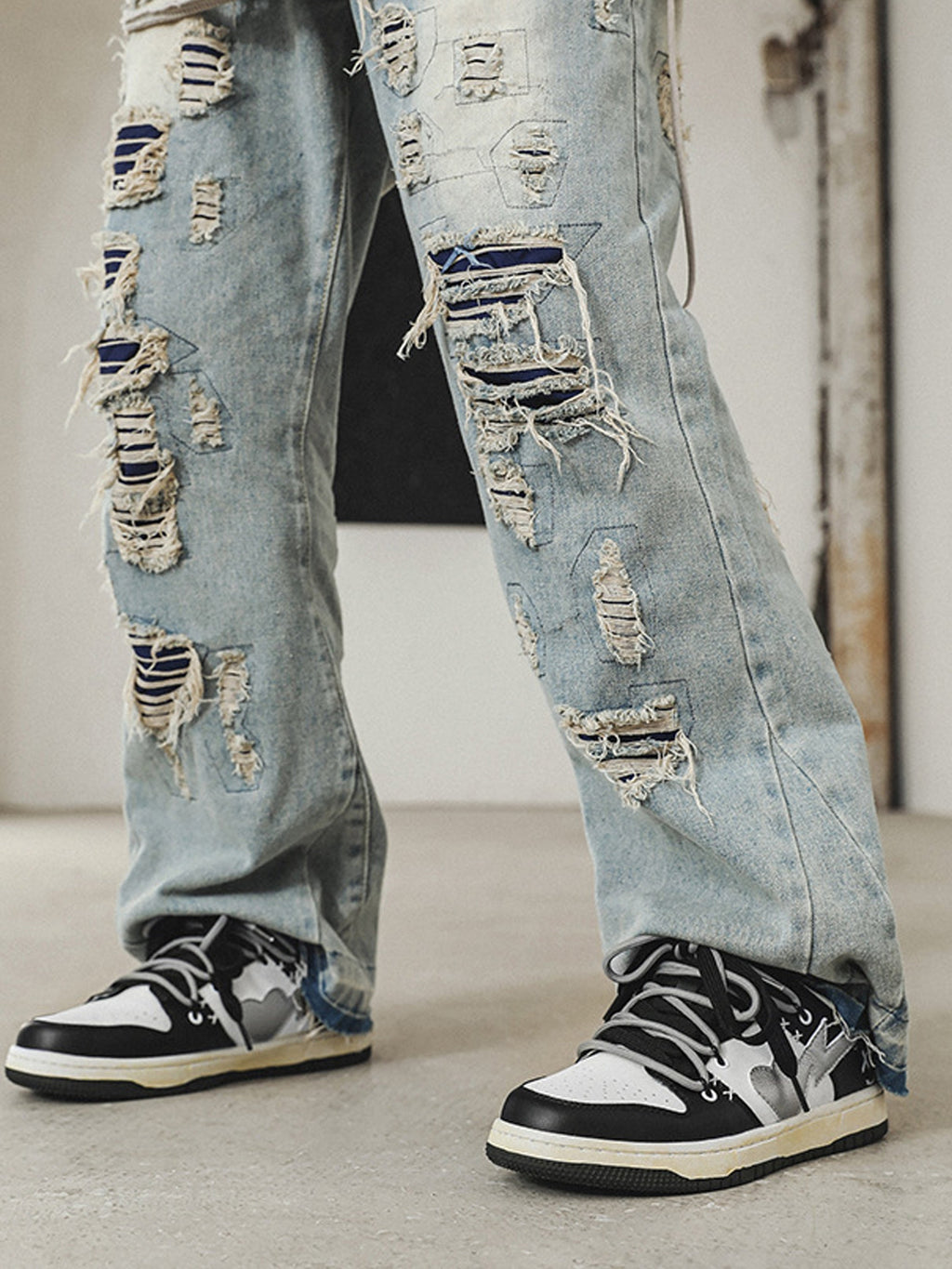 BLACK AND WHITE SNEAKERS WITH HEART DETAIL STREET LOVE PATCHWORK