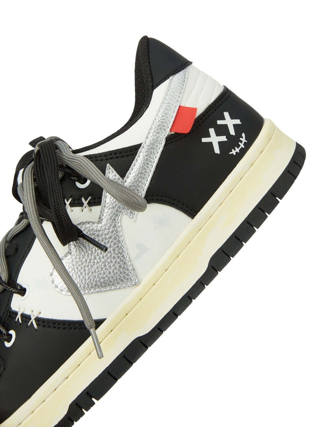 BLACK AND WHITE SNEAKERS WITH HEART DETAIL STREET LOVE PATCHWORK