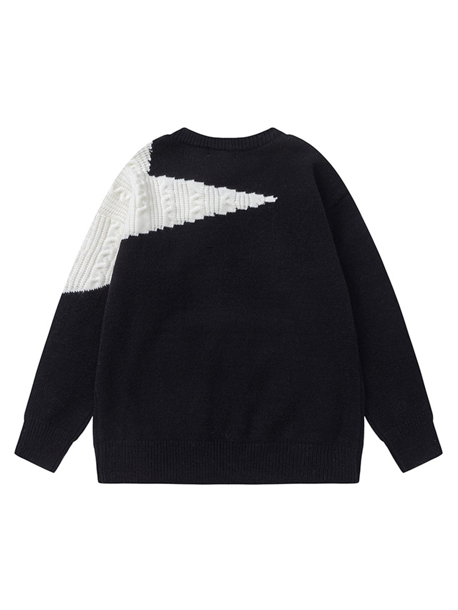 BLACK AND WHITE STAR SWEATER WITH LONG SLEEVE AND ROUND COLLAR