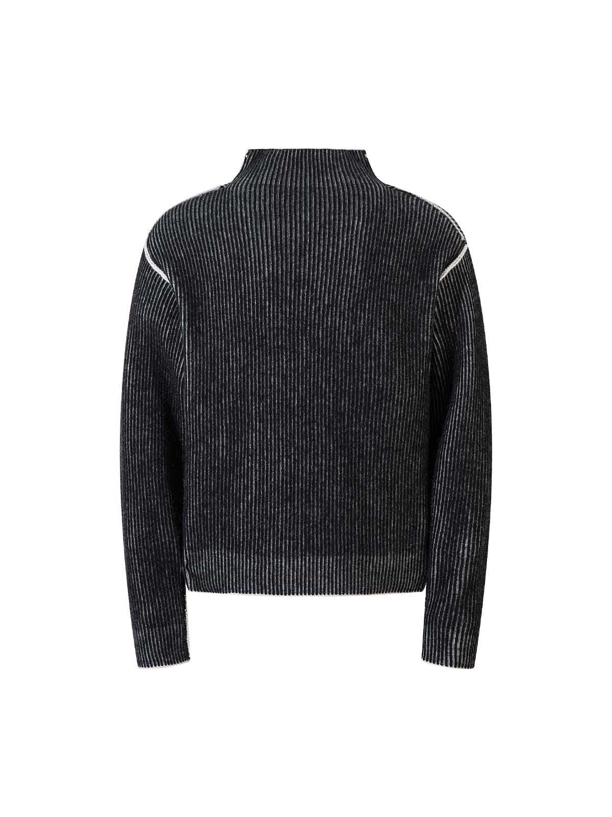 BLACK AND WHITE STRIPED SWEATER WITH GRAY PATTERN REVERSIBLE DOUBLE-SIDED