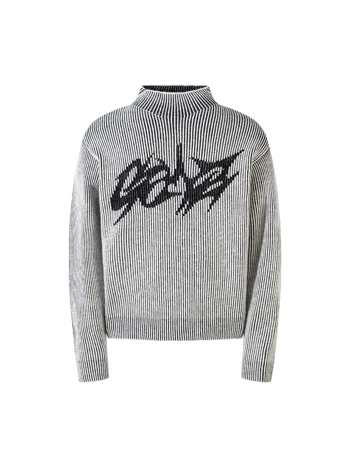 BLACK AND WHITE STRIPED SWEATER WITH GRAY PATTERN REVERSIBLE DOUBLE-SIDED