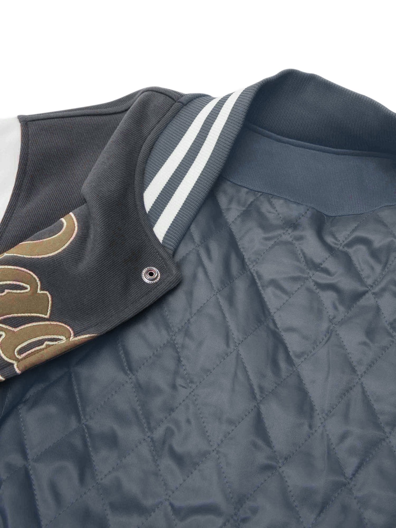 BLACK AND WHITE VARSITY JACKET WITH BASEBALL COLLAR, TRENDY LONG SLEEVE